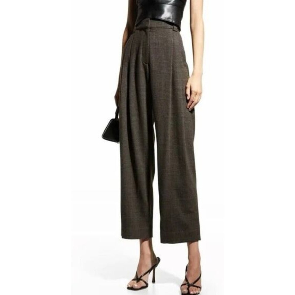 A.L.C. Franklyn Brown Plaid Wool Blend Pleated Wide Leg Trousers Pants Size 12